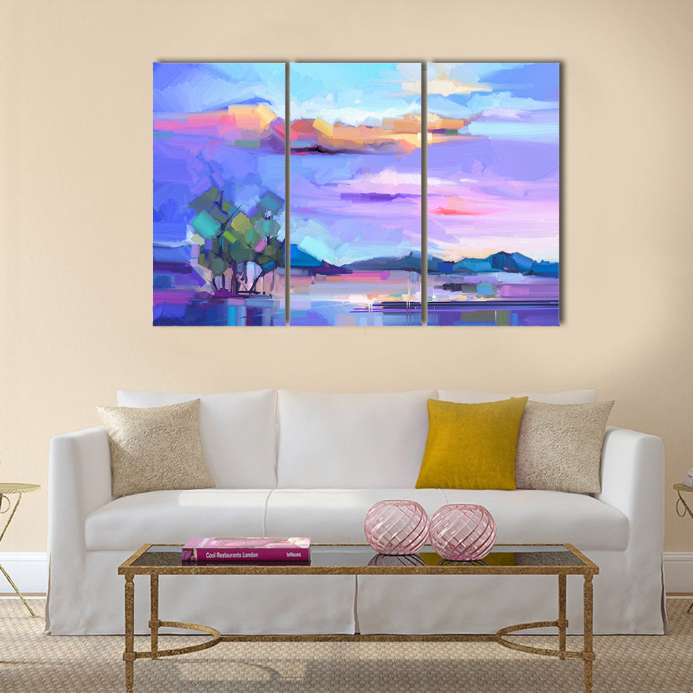 Sunset Lakeside Semi-abstract Landscape Canvas Wall Art