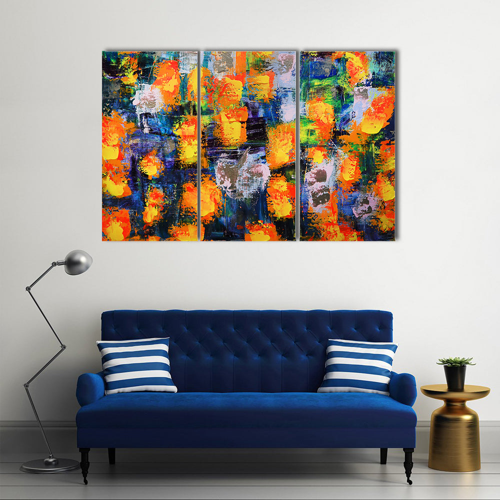 Abstract Fire Flames in Textured Color Grid Canvas Wall Art