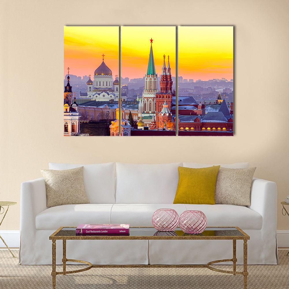 Moscow Kremlin and Cathedral of Christ the Saviour Canvas Wall Art