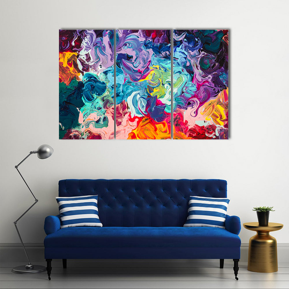 Colorful Acrylic Abstract with Thick Paint Swirls Canvas Wall Art