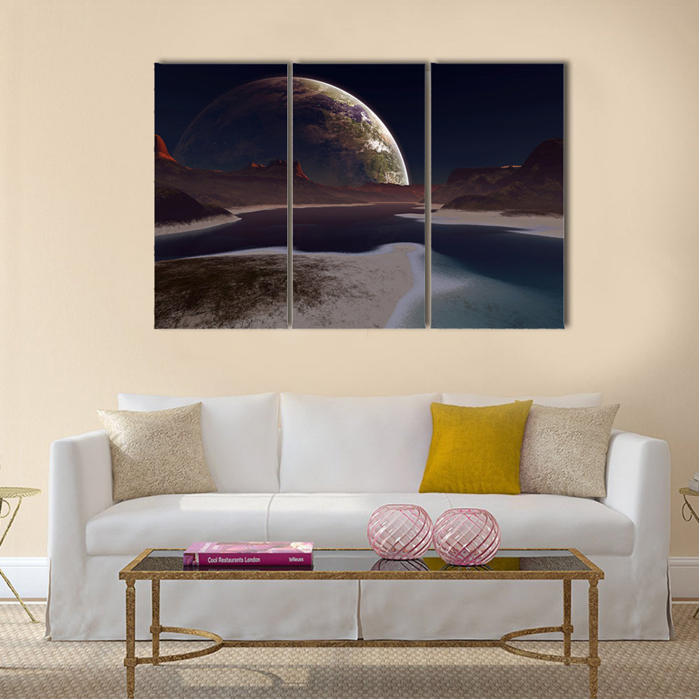 Alien Moon Rising Canvas Wall Art