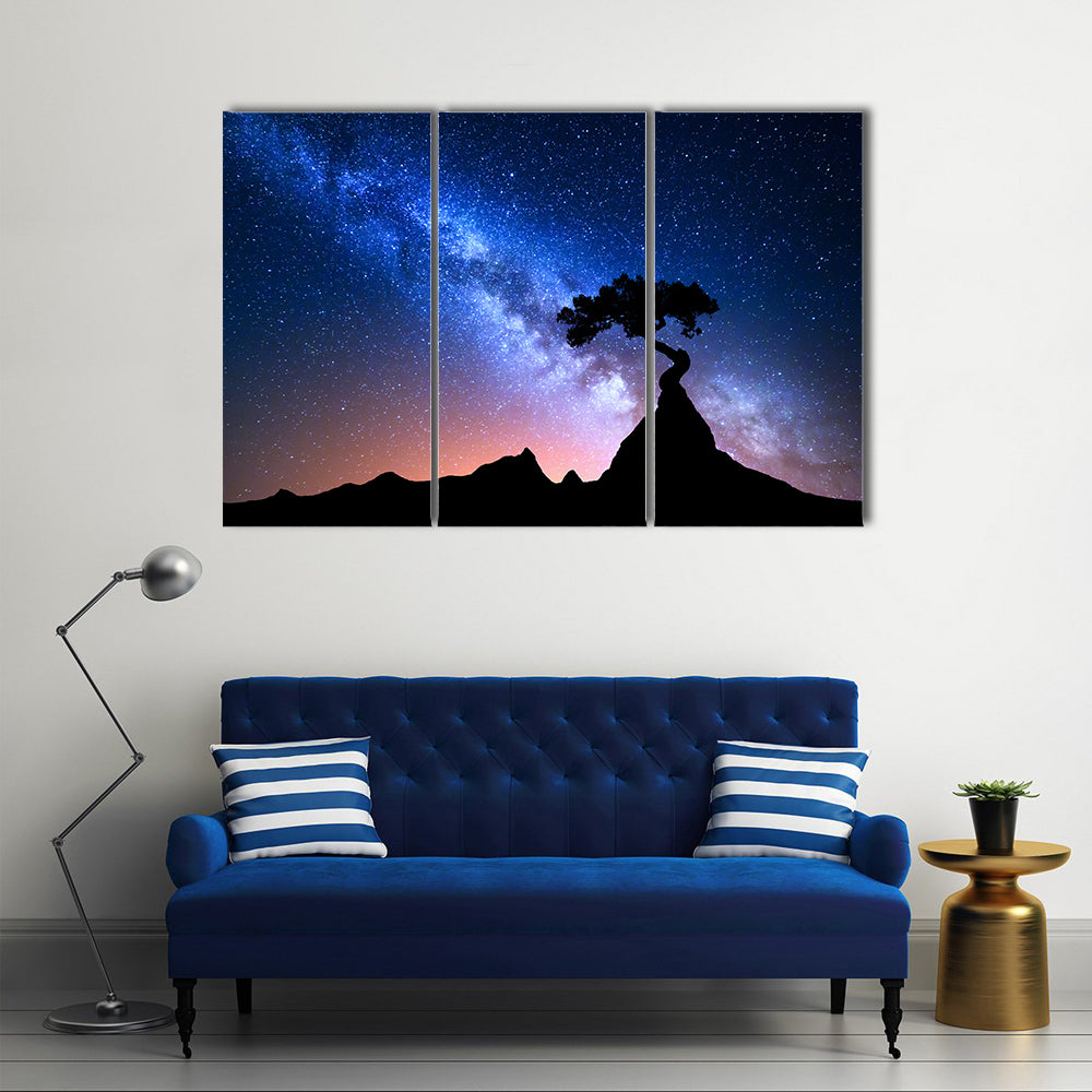 Alone Tree Under Starry Sky Canvas Wall Art