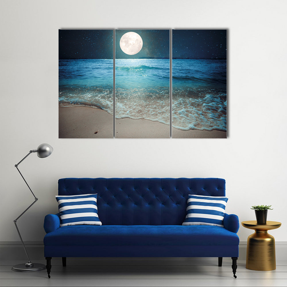 Full Moon Over Tropical Beach Canvas Wall Art