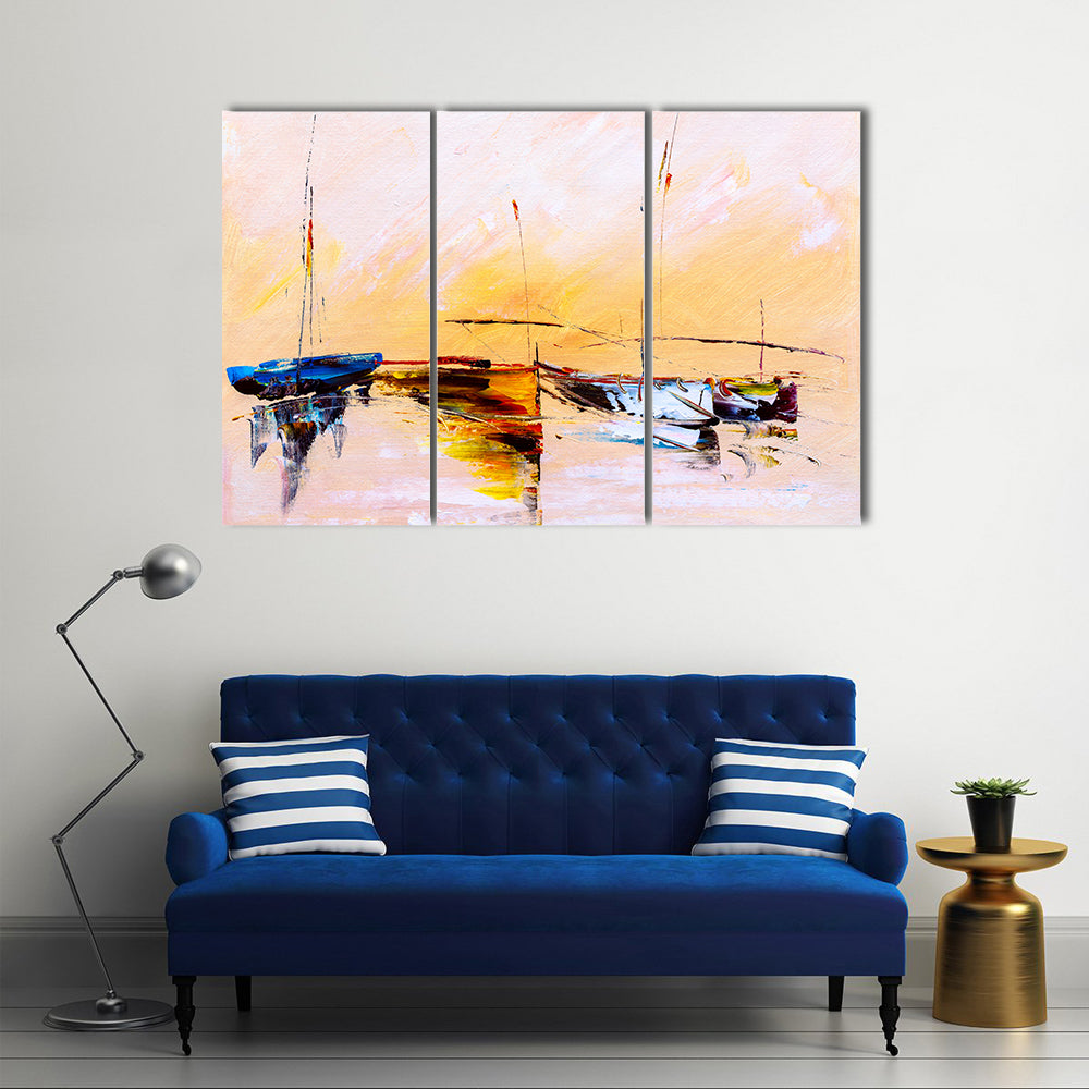 Abstract Sailboats at Sunset Canvas Wall Art