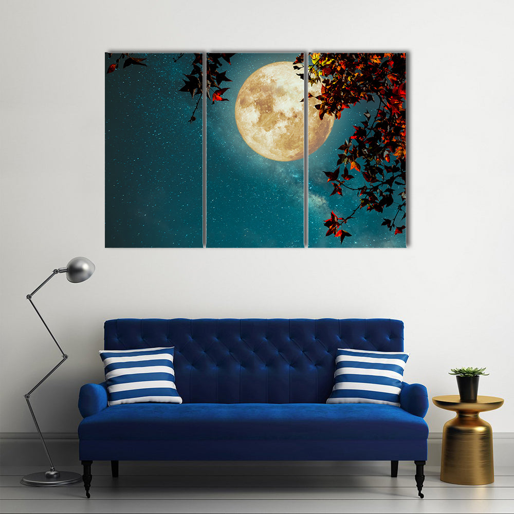 Maple Tree Under Full Moon with Milky Way Canvas Wall Art