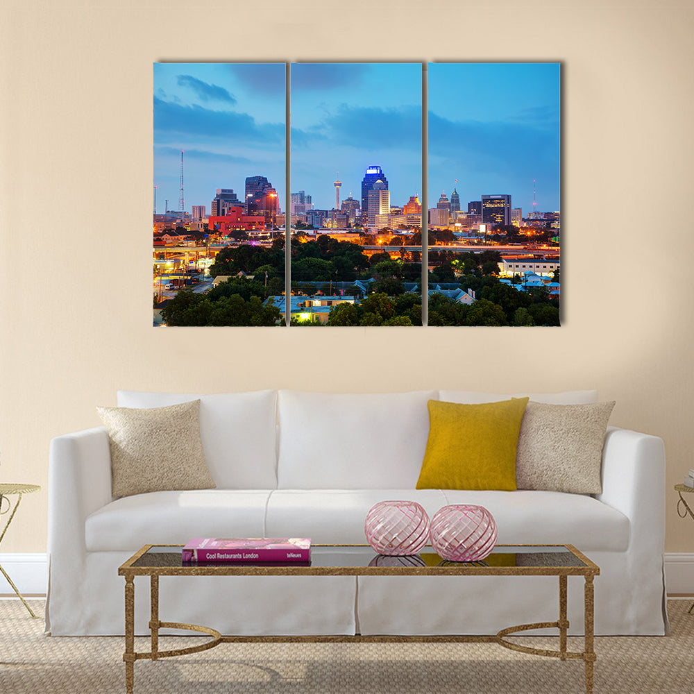 San Antonio Evening Cityscape In Texas Canvas Wall Art