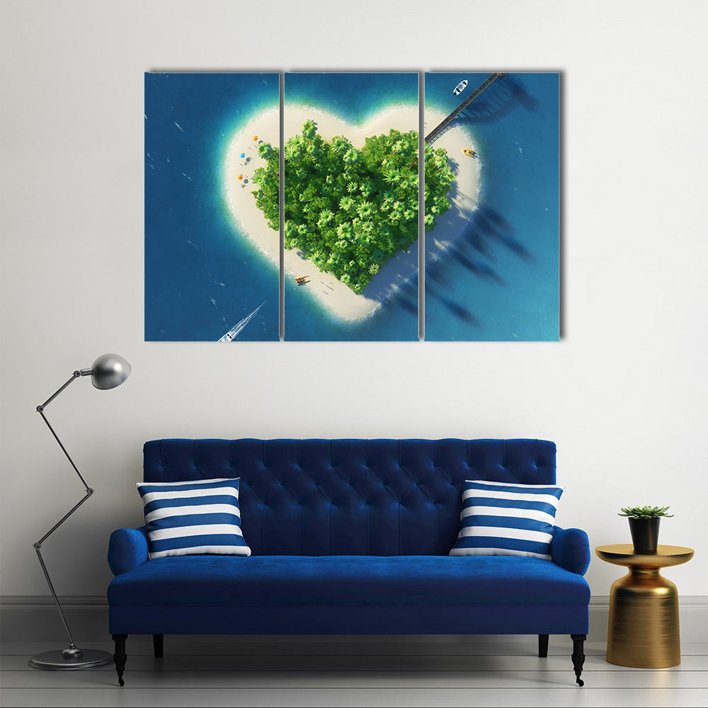 Heart-shaped Tropical Island Aerial View Canvas Wall Art
