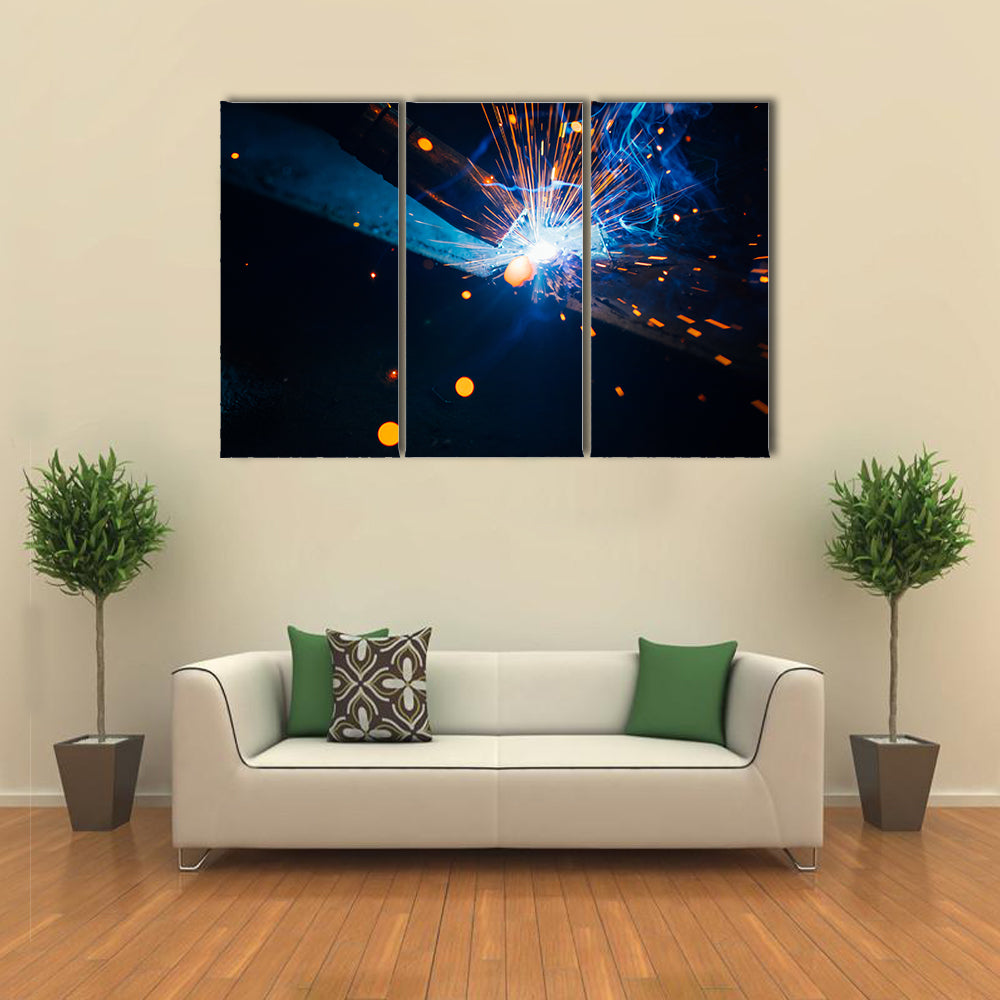Welding Sparks with Blue Electric Arc Canvas Wall Art