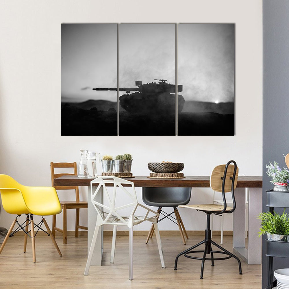 German Tank Silhouette at Sunset Canvas Wall Art