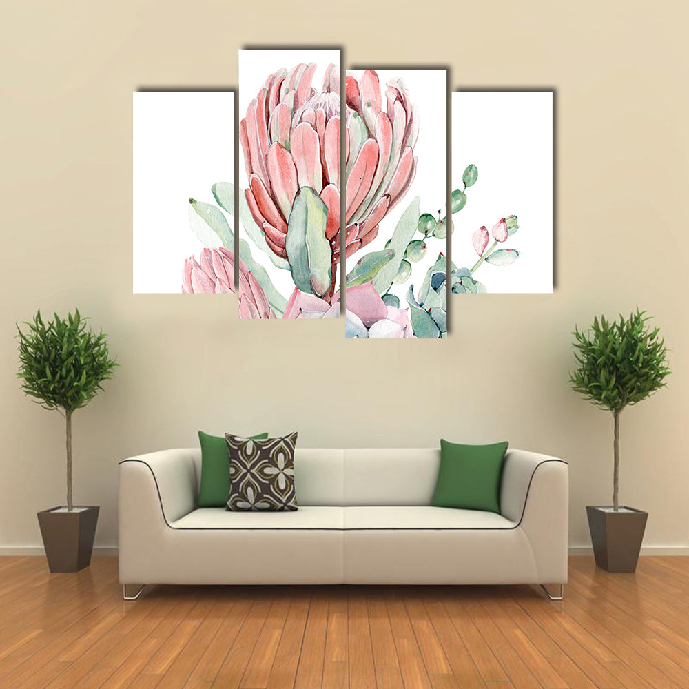 Vintage Protea and Succulents Bouquet Canvas Wall Art