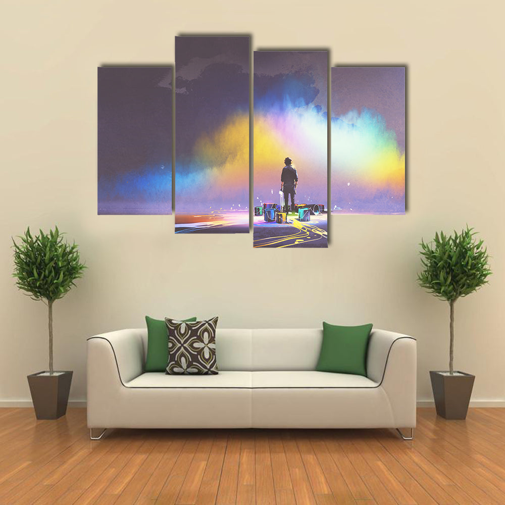 Creative Mind Silhouette with Color Explosion Canvas Wall Art