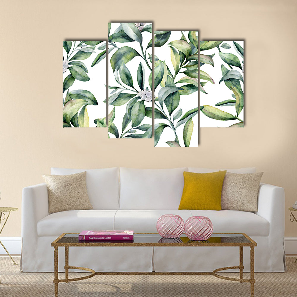 Watercolor Leafy Floral Pattern Canvas Wall Art