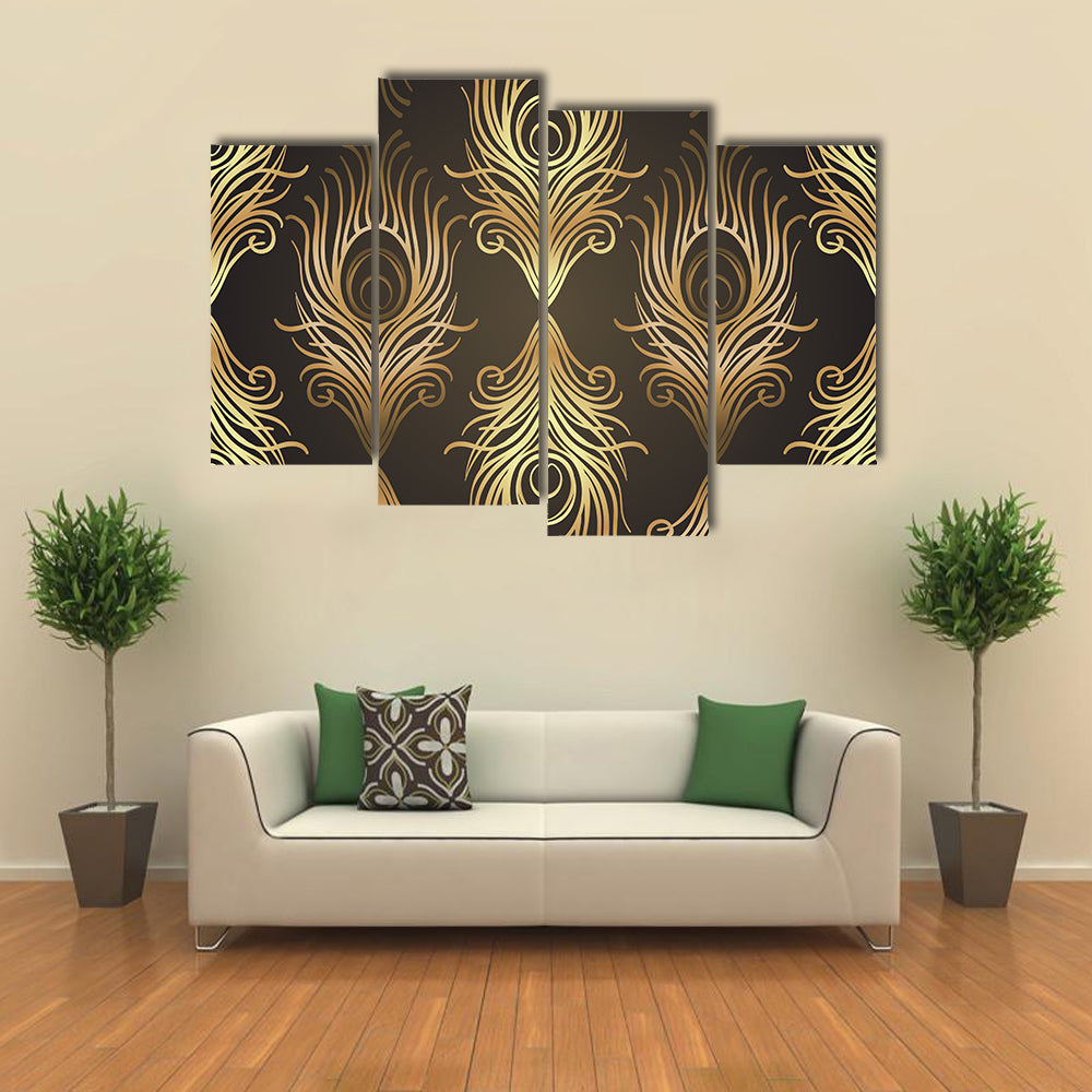 Gold and Black Peacock Feather Mandala Canvas Wall Art
