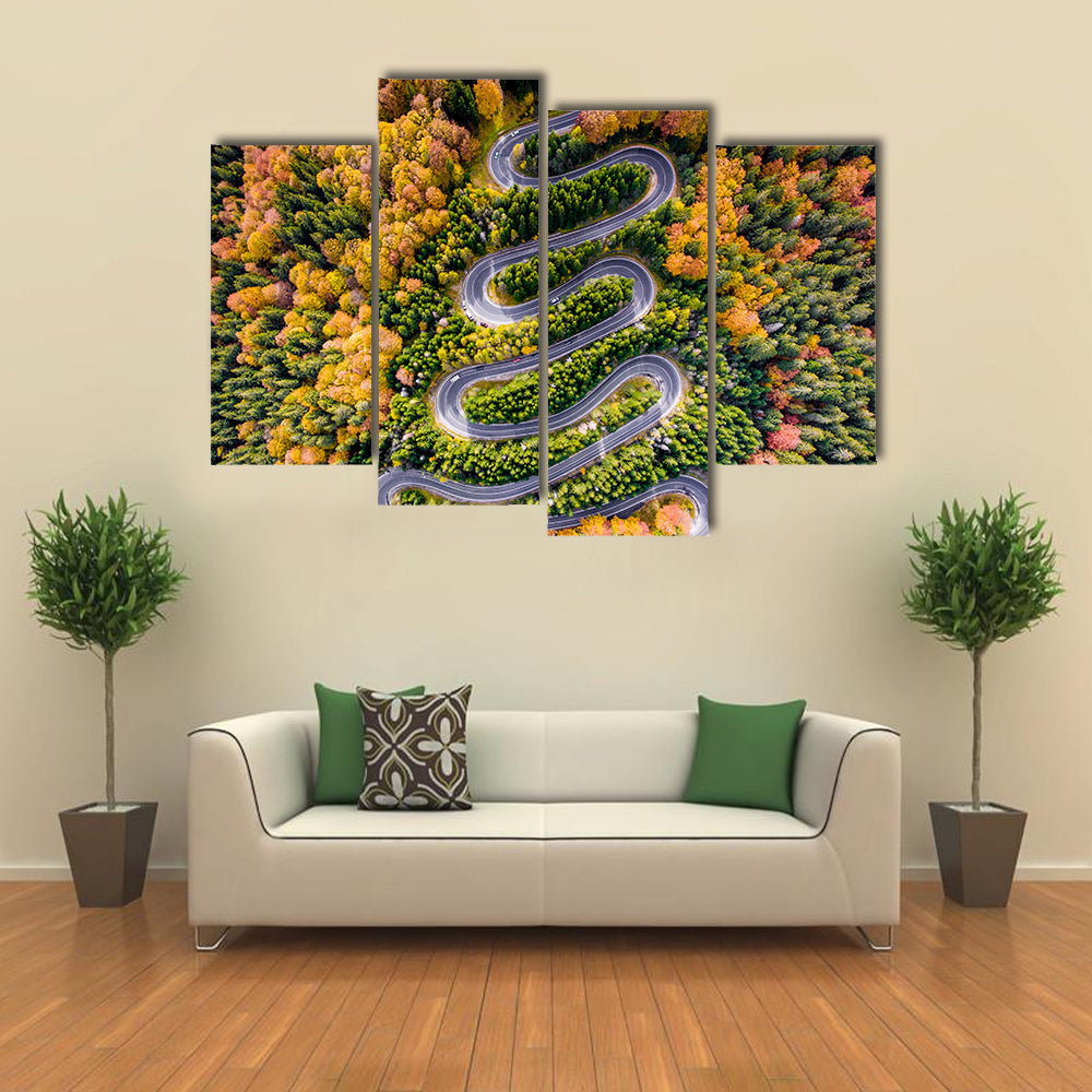 Autumn Winding Road In The Forest Canvas Wall Art