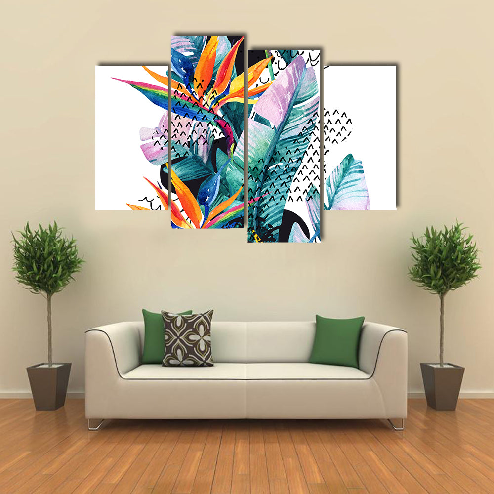 Tropical Watercolor Paradise Flowers Canvas Wall Art