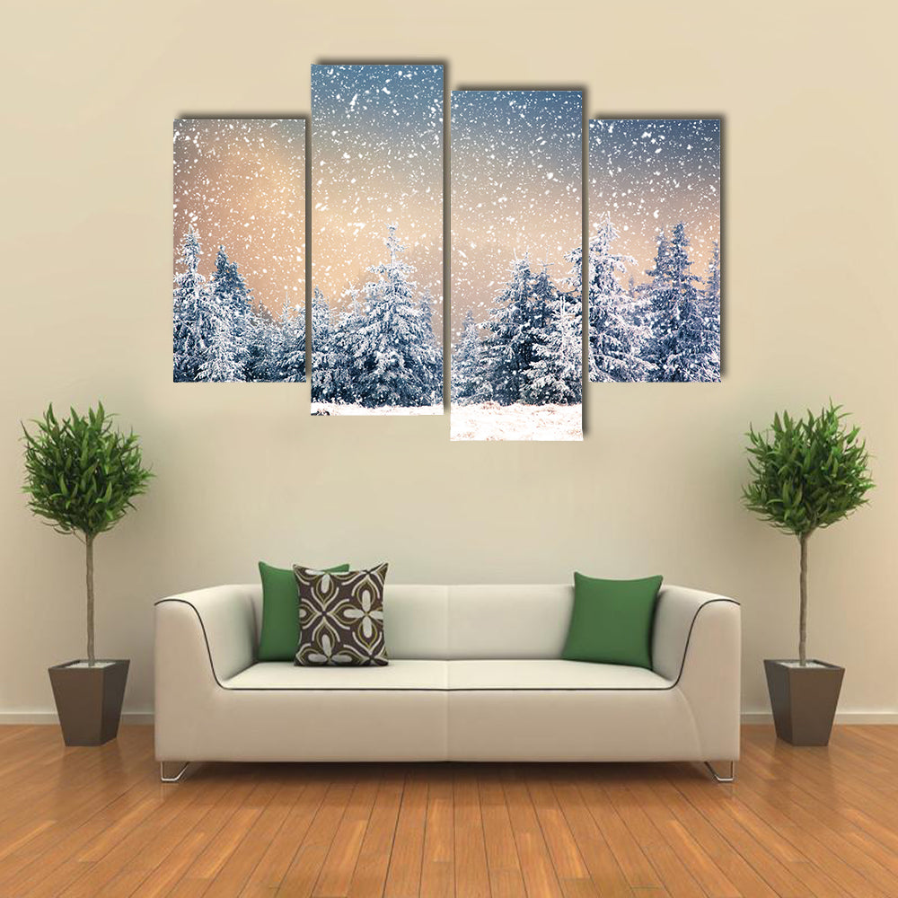 Snowy Fir Trees In The Mountains Canvas Wall Art