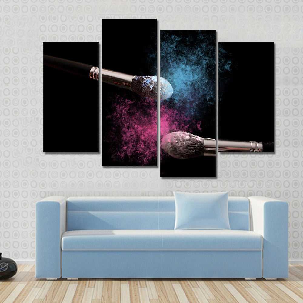 Two Makeup Brushes Powder Explosion Canvas Wall Art