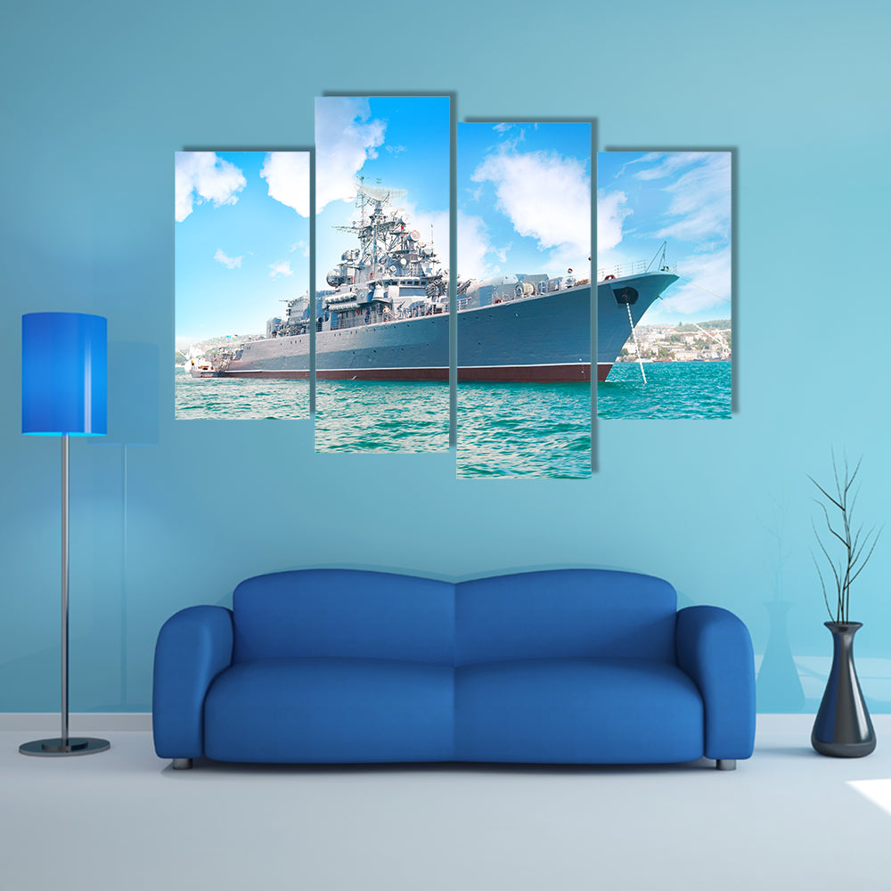 Navy Ship in the Bay Canvas Wall Art