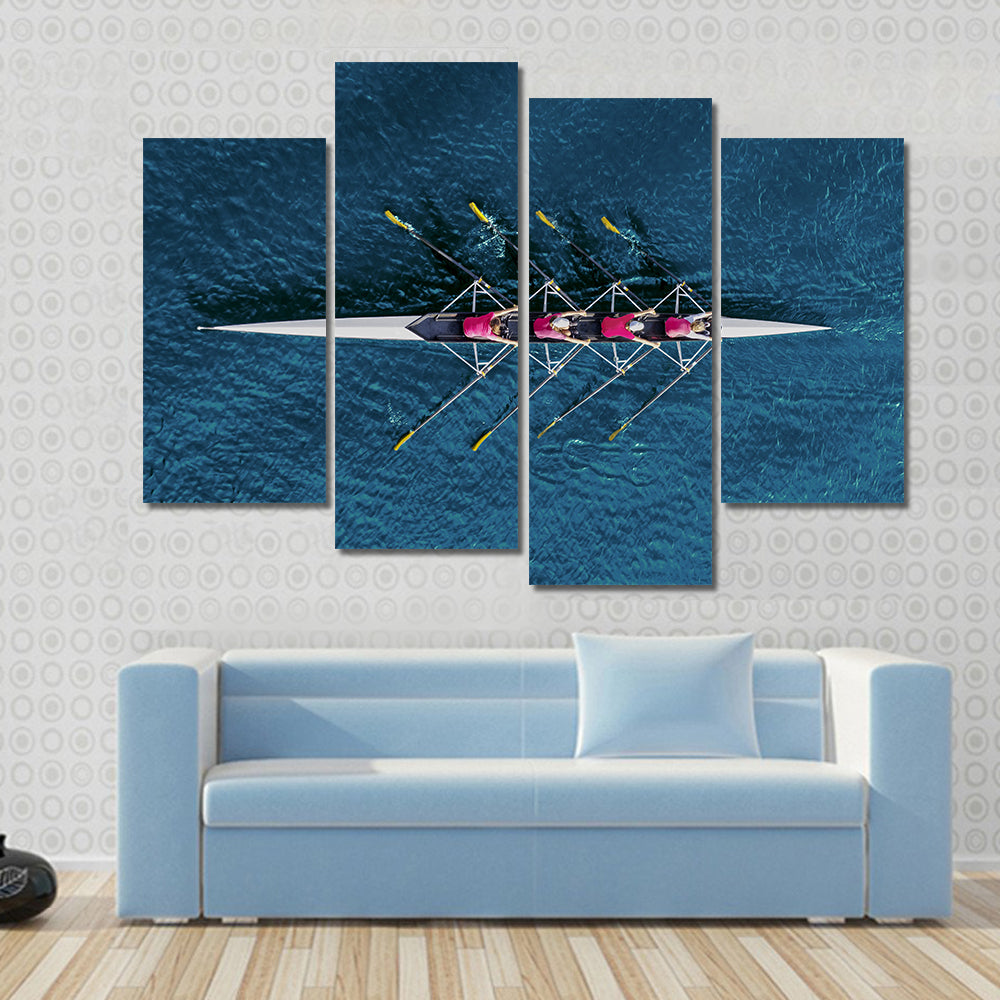 Women`s Rowing Team On Blue Water Canvas Wall Art