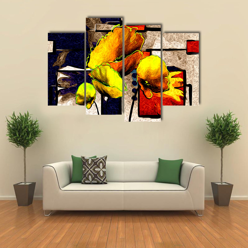 Yellow Poppy Abstract with Geometric Background Canvas Wall Art