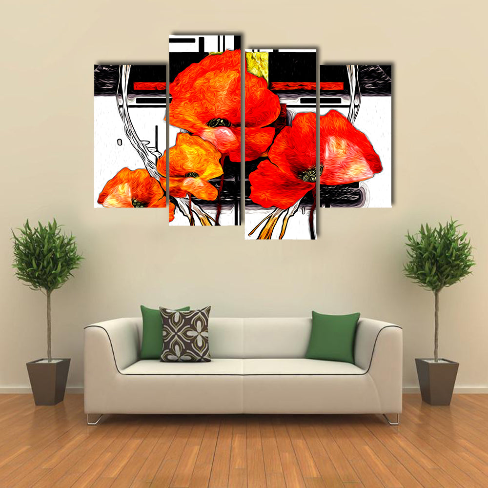 Red and Orange Poppies Abstract Illustration Canvas Wall Art