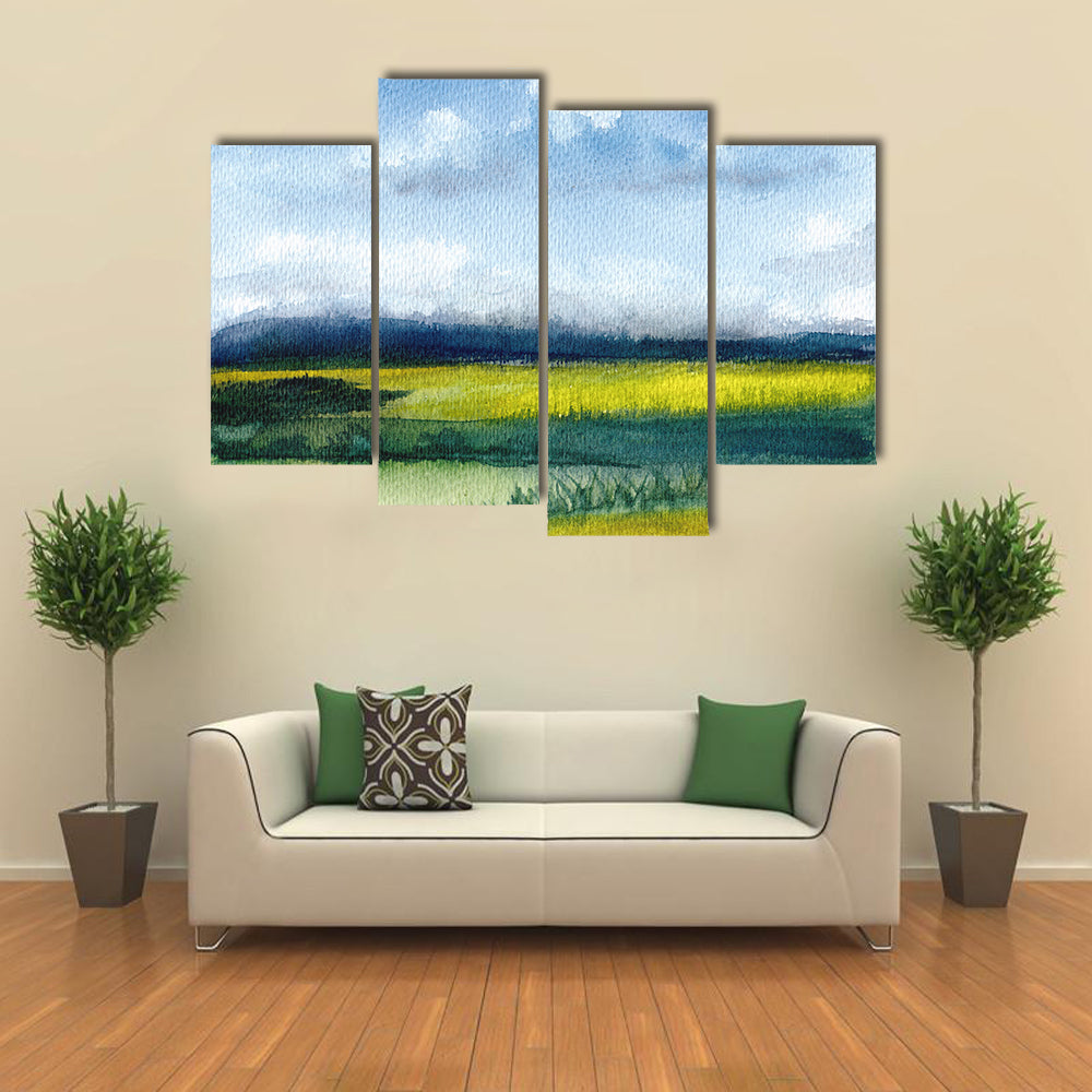 Hand-drawn Fields Watercolor Canvas Wall Art