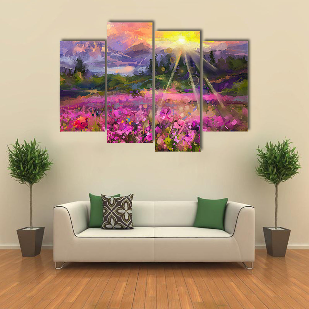 Purple Cosmos Meadow at Golden Hour Canvas Wall Art