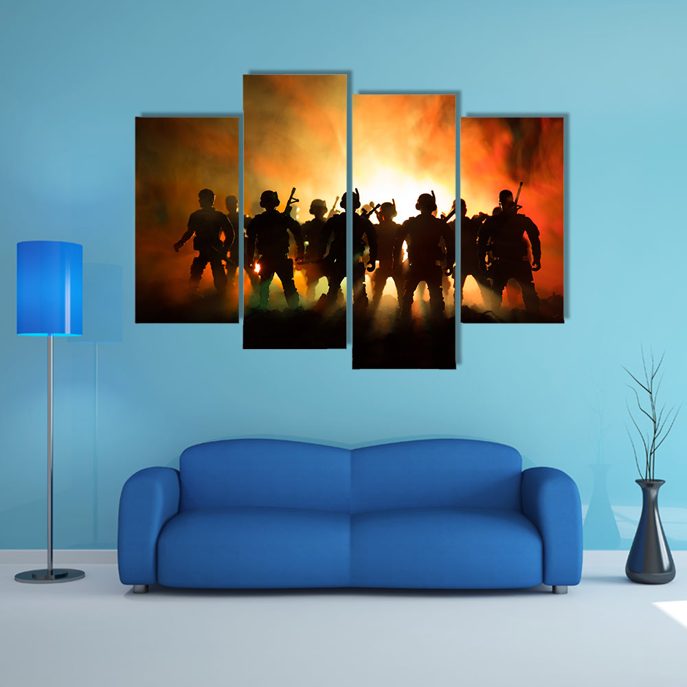 Military Silhouettes in Amber Haze Canvas Wall Art