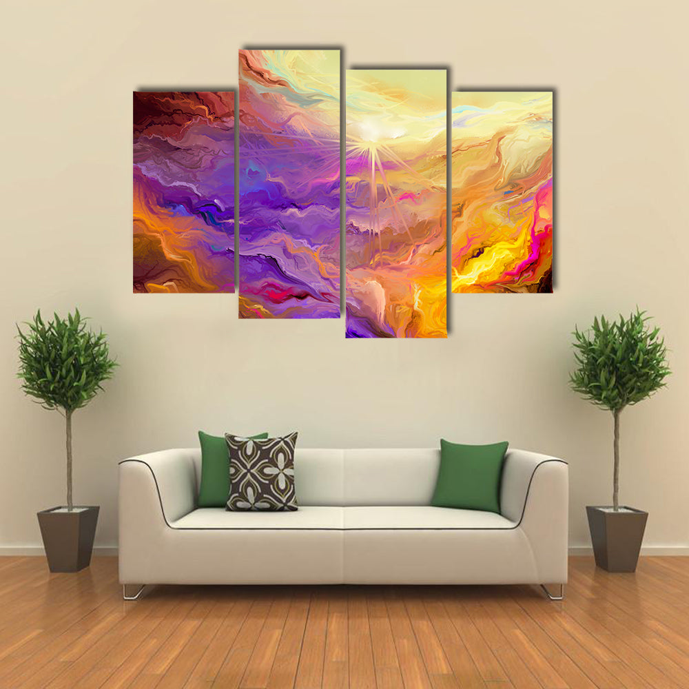 Purple Yellow Brush Stroke Abstract Canvas Wall Art