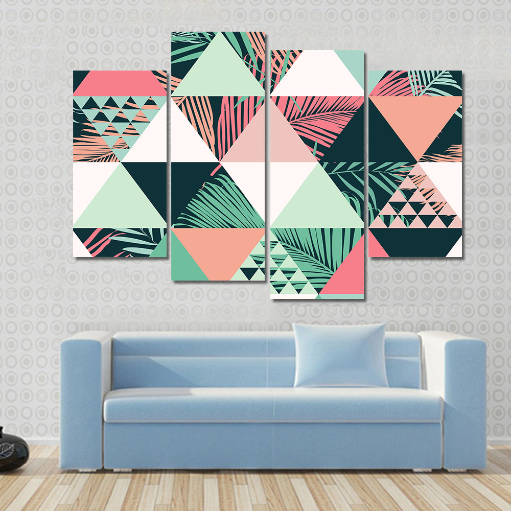 Tropical Geometric Leaves Pattern Canvas Wall Art