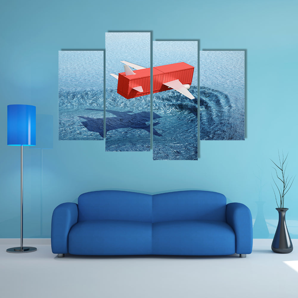 Shipping Container Airplane Over Whale Shadow Canvas Wall Art