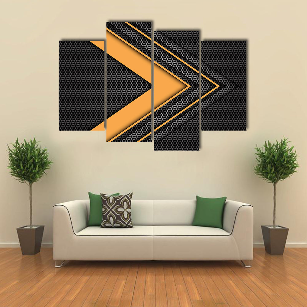 Geometric Orange Chevron Arrow with Honeycomb Texture Canvas Wall Art