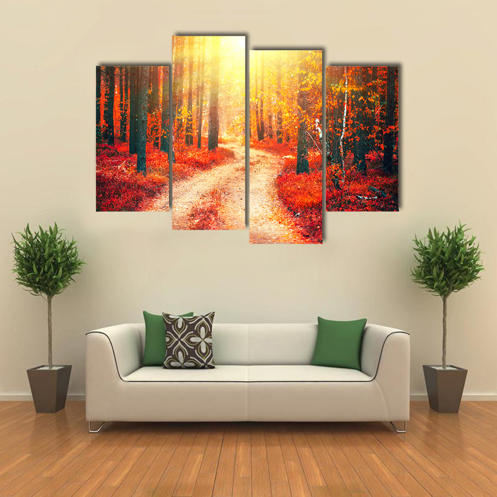 Autumnal Park With Pathway Canvas Wall Art