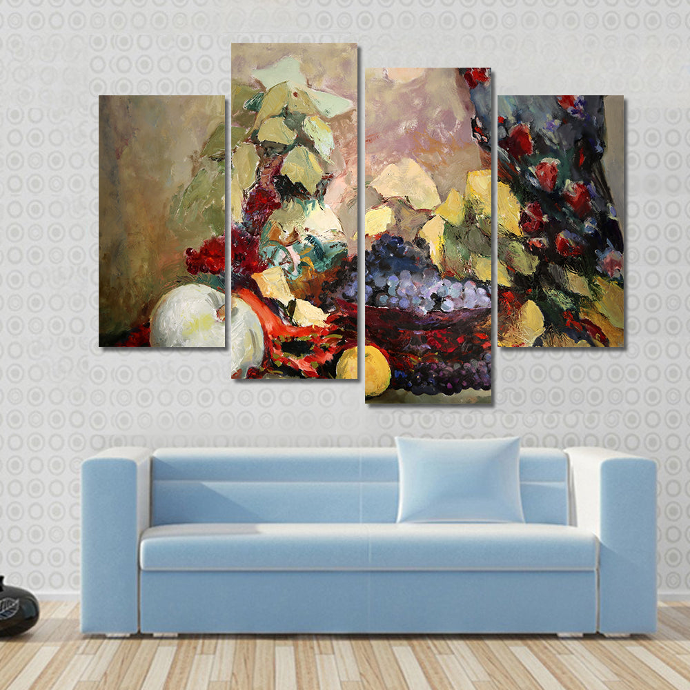 Grapes, Lemon, and Pumpkin Still Life Canvas Wall Art