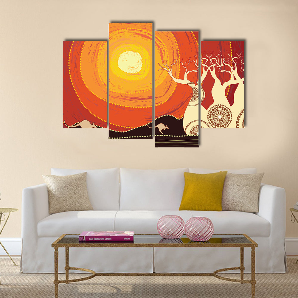 Baobab Trees and Kangaroos at Sunset Canvas Wall Art