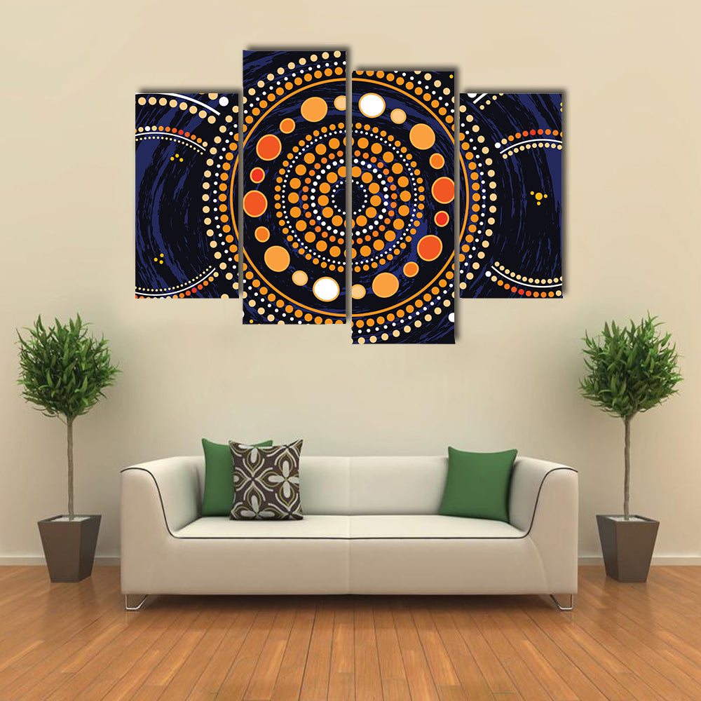 Blue Mandala Dot Illustration Canvas Wall Art