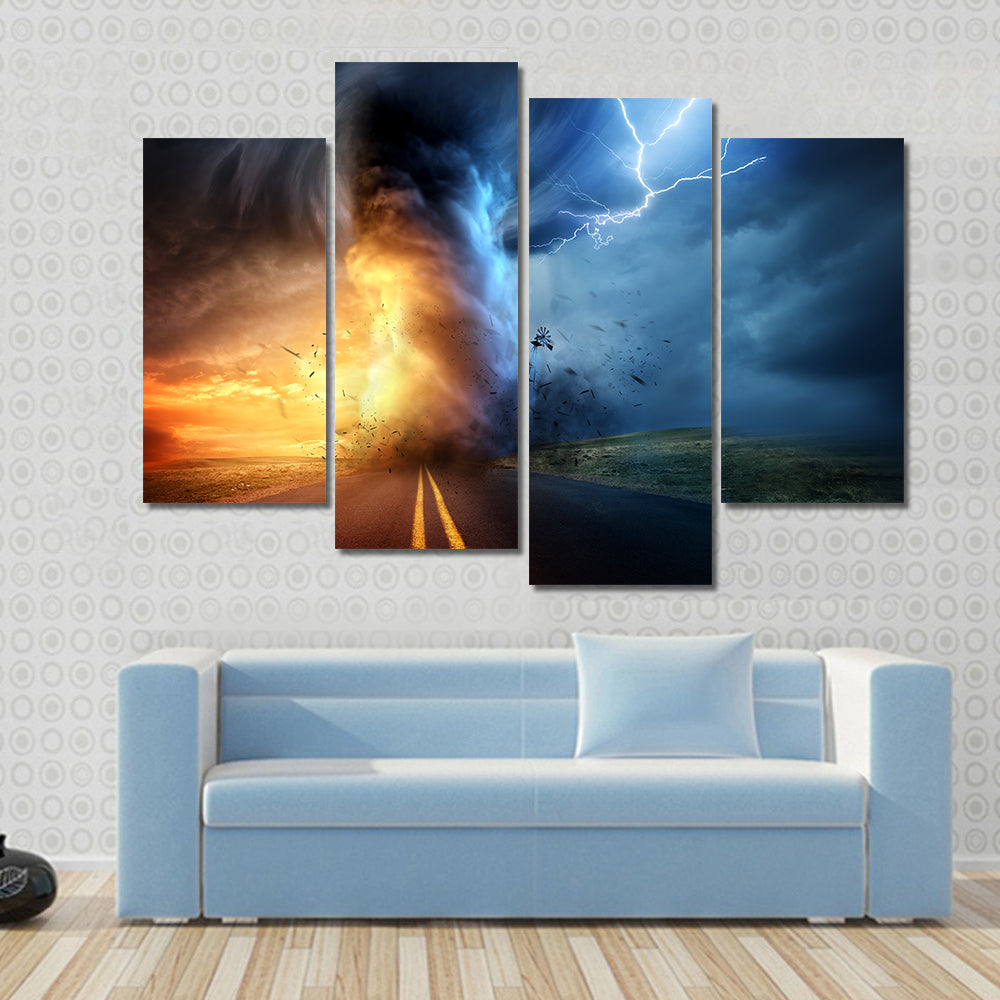 Tornado Over Sunset Road Canvas Wall Art