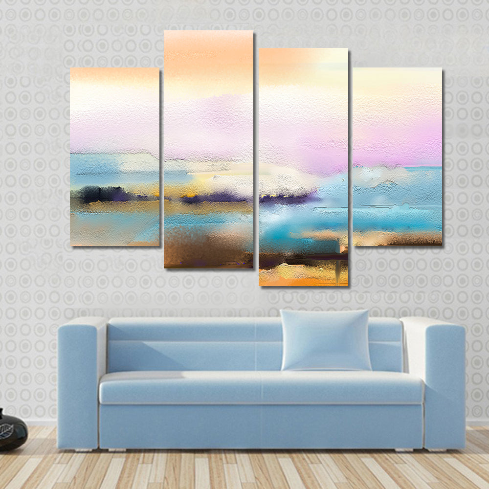 Impasto Abstract Horizon in Sunrise Colors Canvas Wall Art
