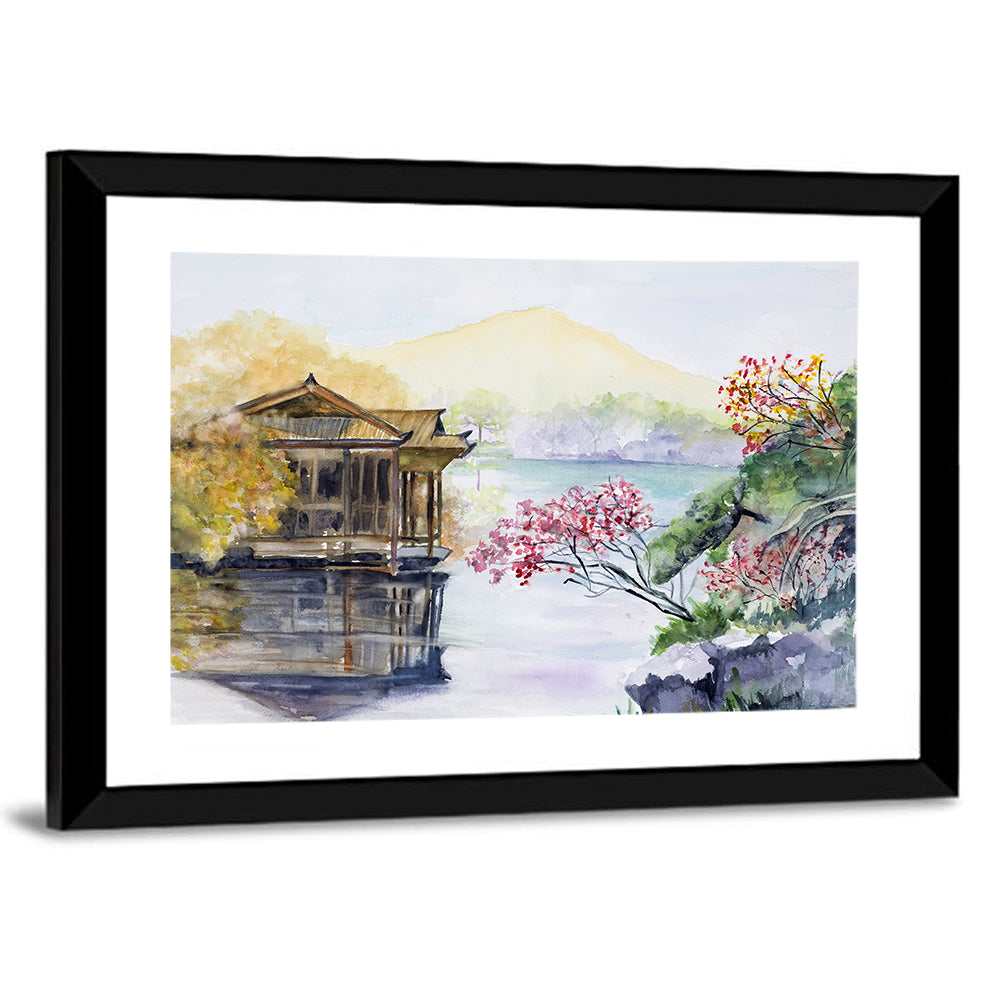 West Lake Pavilion and Blossoms Canvas Wall Art