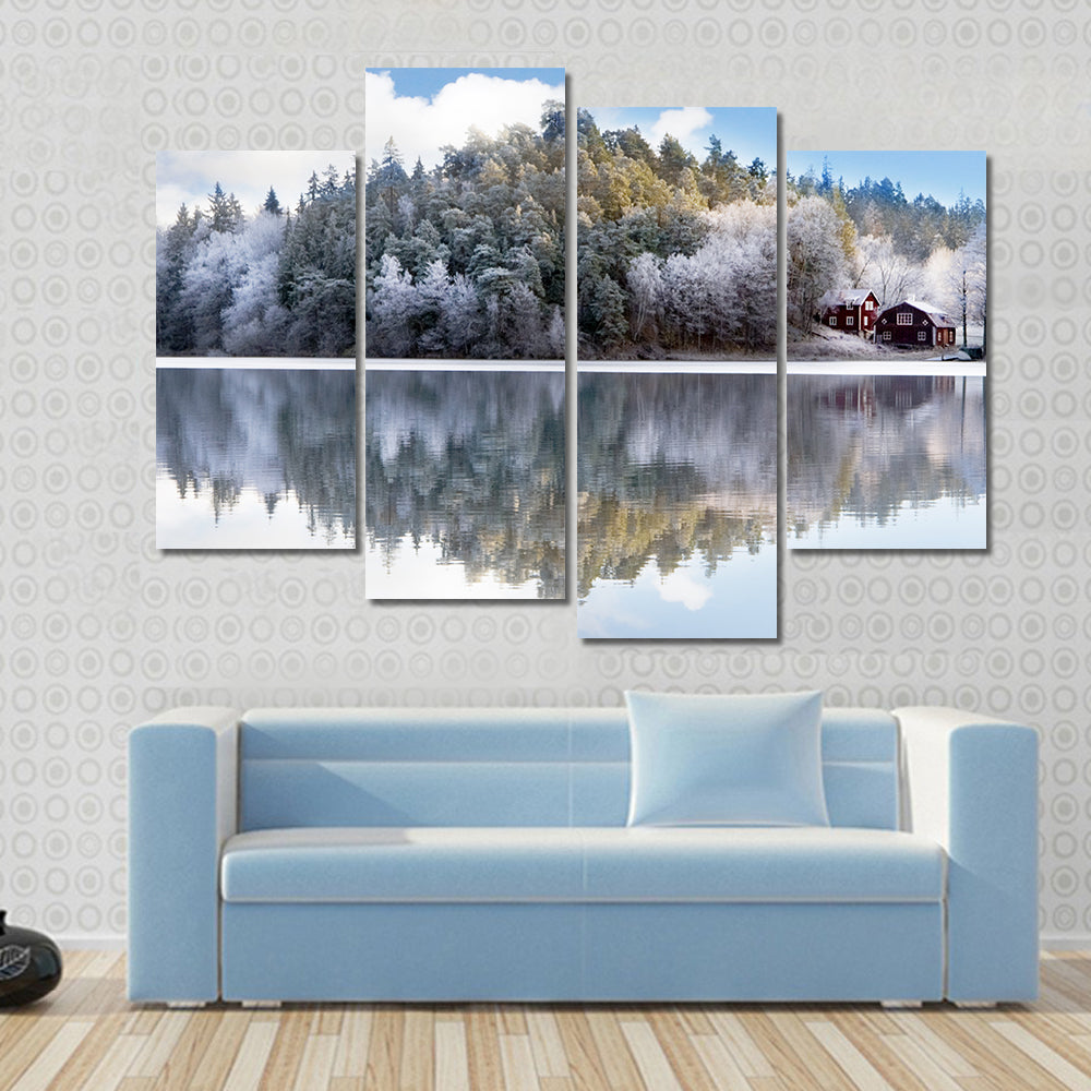 House By Lake Hill In Sweden Canvas Wall Art