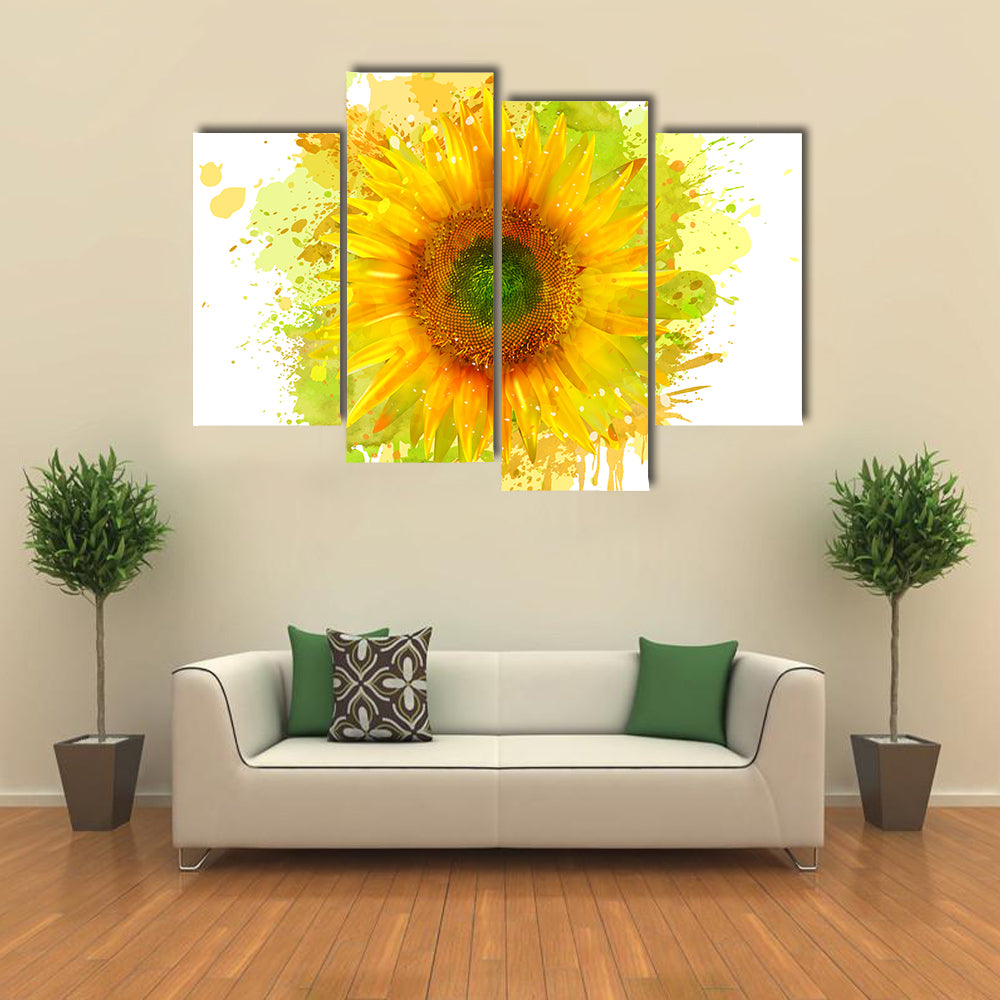 Watercolor Sunflower Splash Canvas Wall Art