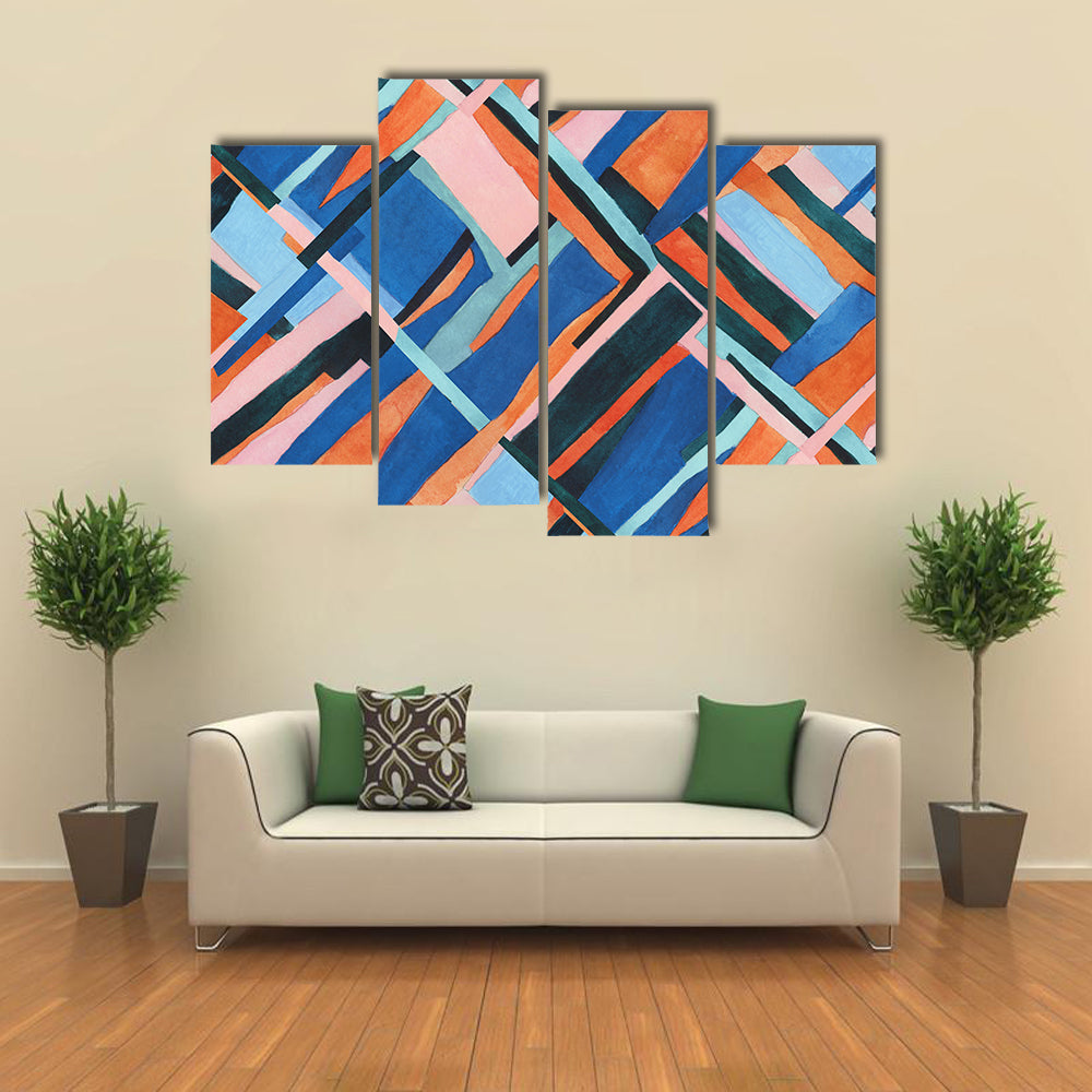 Abstract Geometric Collage in Blue and Orange Canvas Wall Art