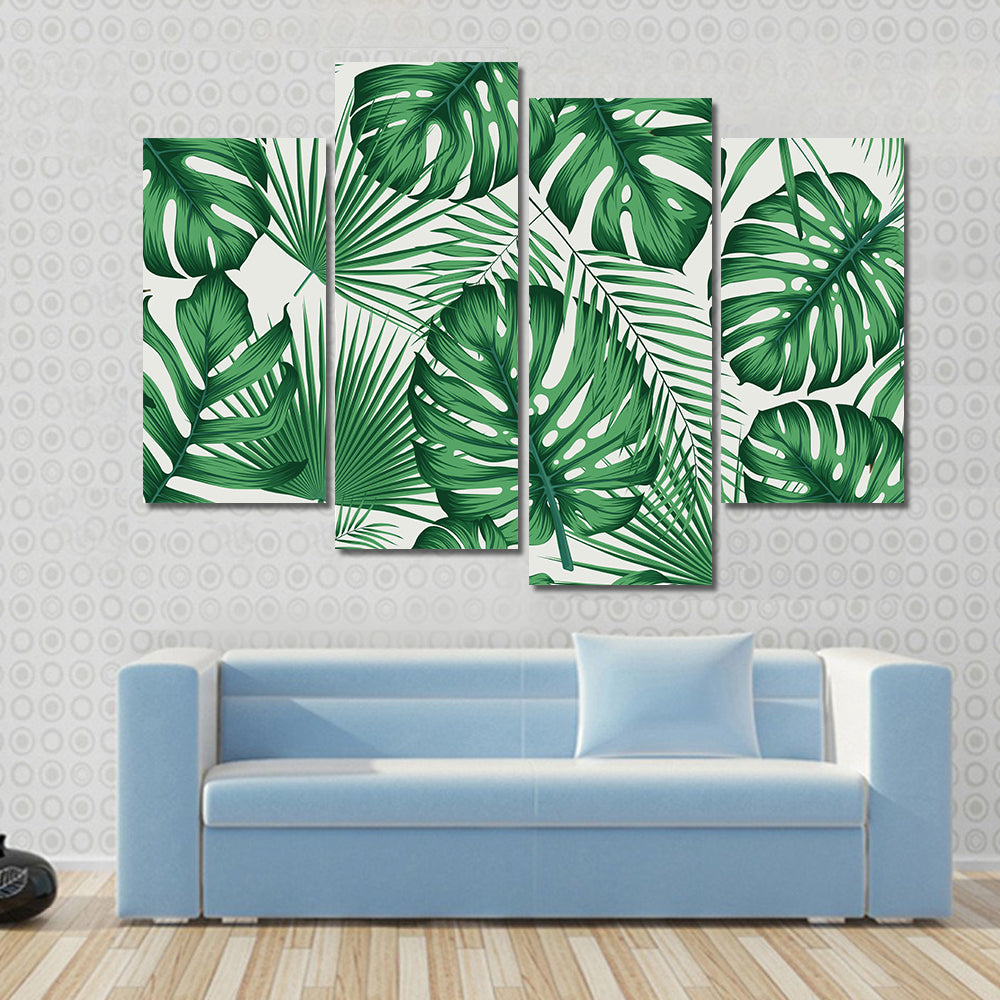 Monstera and Palm Leaves Pattern Canvas Wall Art