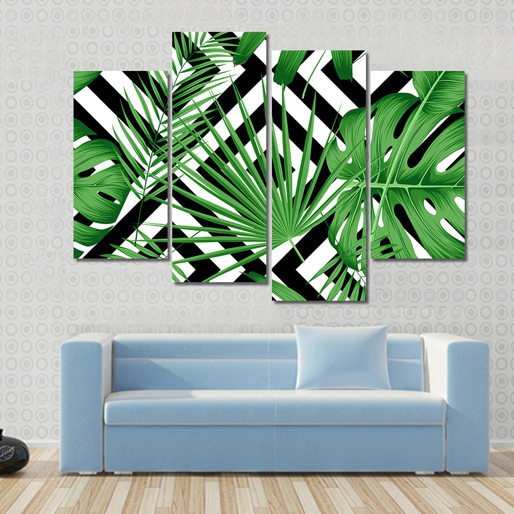 Geometric Tropical Leaves Pattern Canvas Wall Art