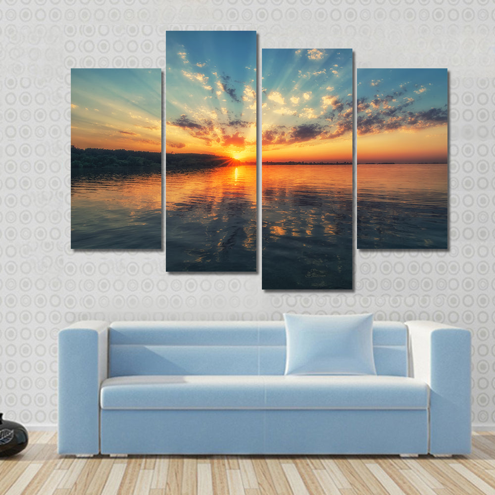 Sunset River with Rippling Reflection Canvas Wall Art