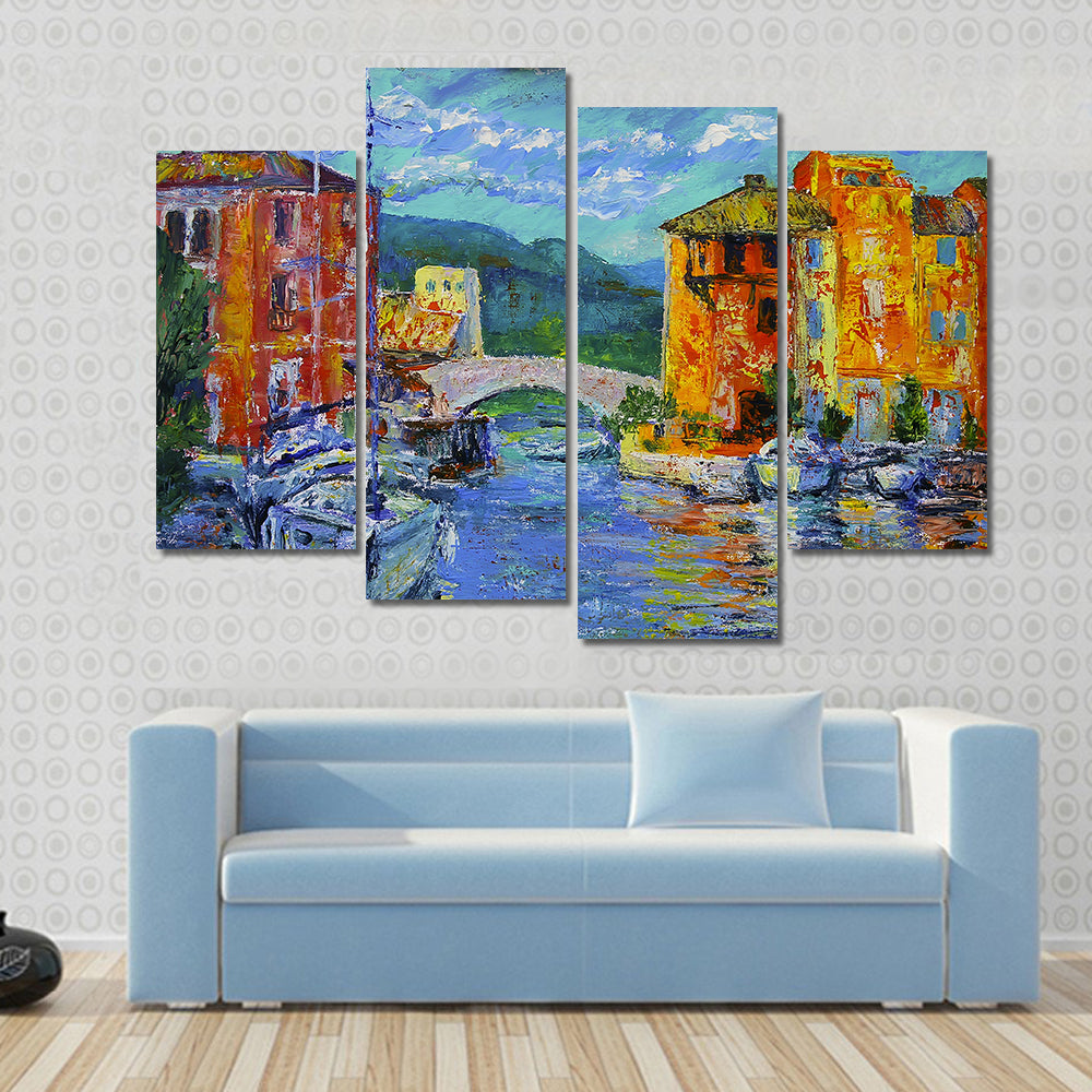 Port Grimaud Canal Scene with Sailboat Canvas Wall Art
