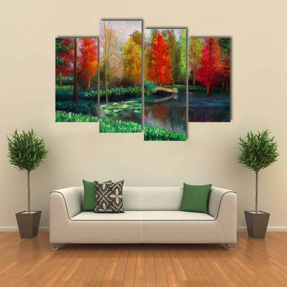 Autumn Lake with Water Lilies Canvas Wall Art
