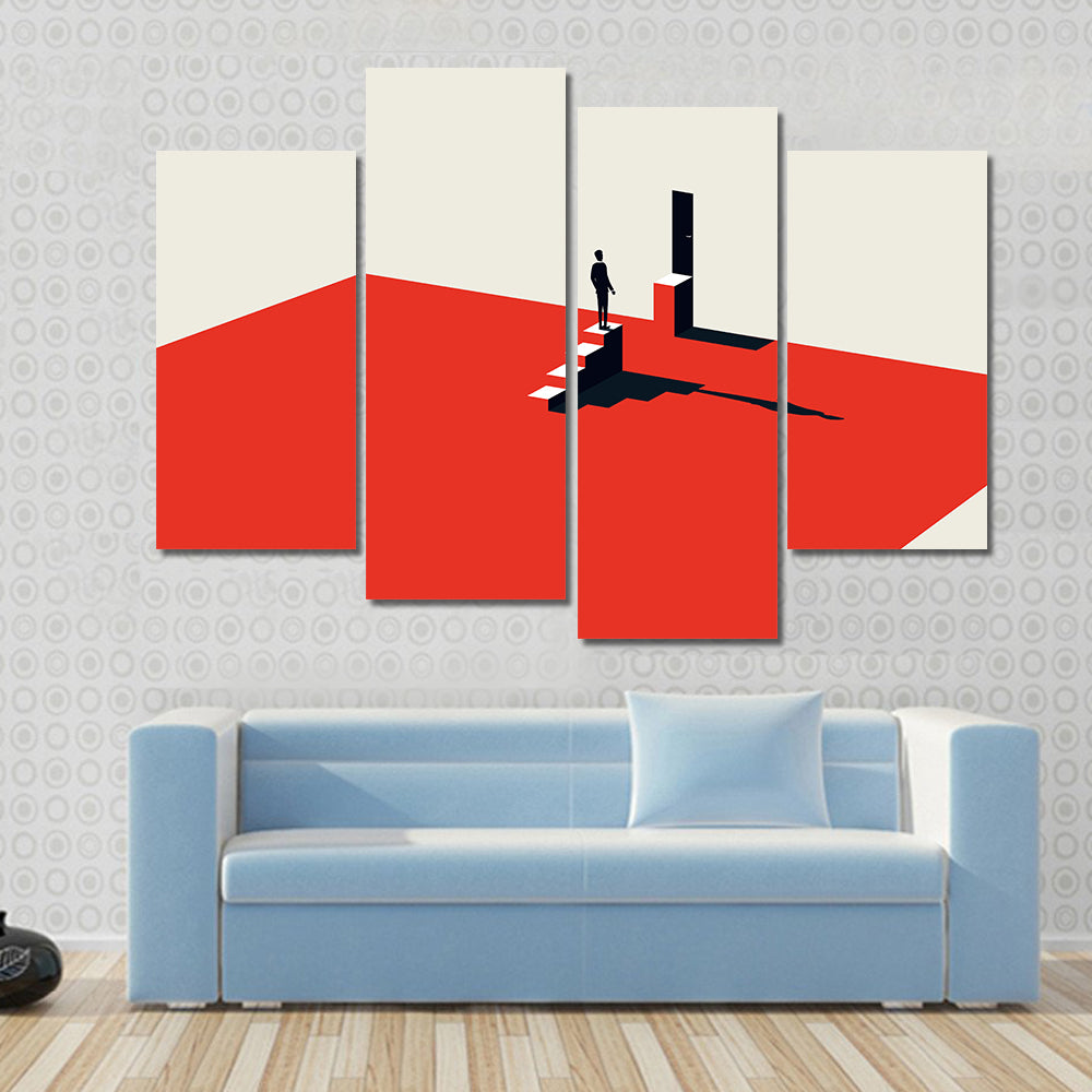 Solitary Figure on Red Stairs Canvas Wall Art