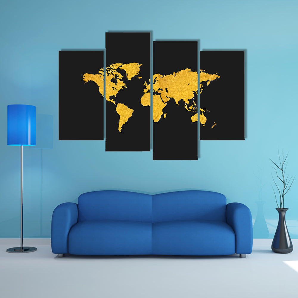 Gold Texture World Map Canvas Wall Art