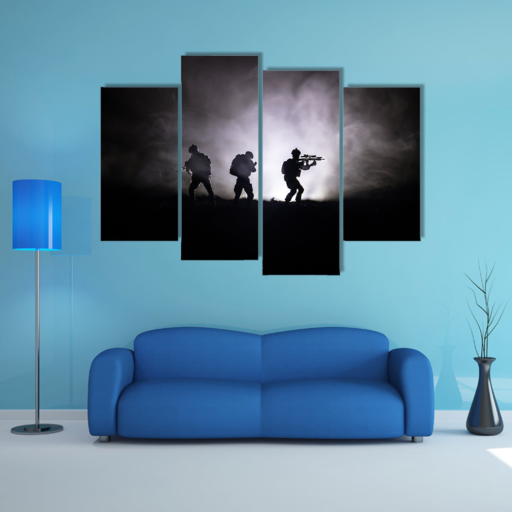 Three Soldier Silhouettes with Sniper Rifle Canvas Wall Art